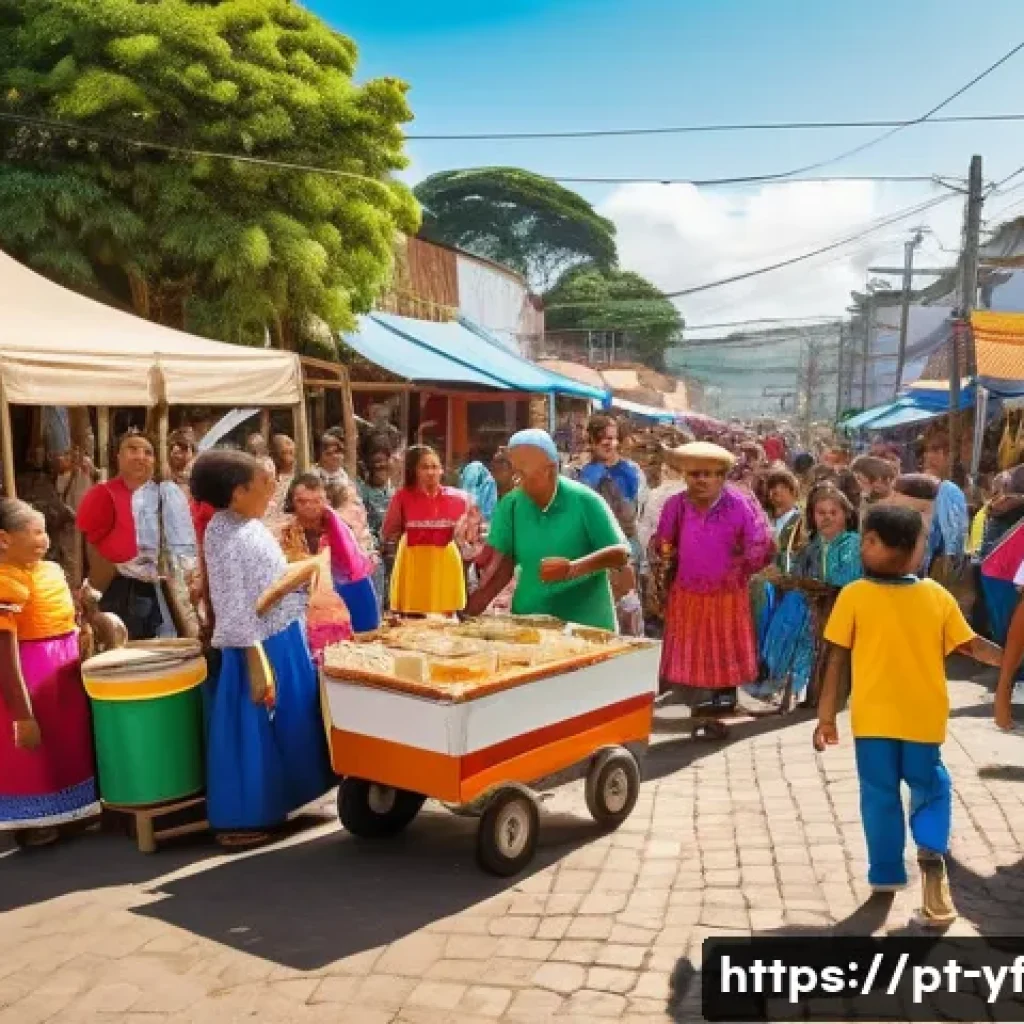 커뮤니티 내에서의 다양성과 포용성 강조하기 - A vibrant community festival scene in a Brazilian neighborhood, showcasing diverse people of all age...