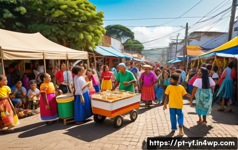 커뮤니티 내에서의 다양성과 포용성 강조하기 - A vibrant community festival scene in a Brazilian neighborhood, showcasing diverse people of all age...
