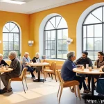 Home 20 친목을 위한 오프라인 커뮤니티 모임 기획하기 - A warm and inviting community gathering in a well-lit, accessible indoor space designed for interact...