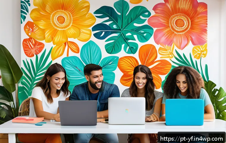 커뮤니티 활성화를 위한 콘텐츠 캘린더 작성하기 - A vibrant, modern social media community workspace featuring a diverse group of young Brazilian cont...